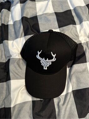 Black Trucker Hat with White Antler Logo